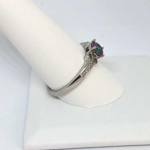 Mystic Topaz & Diamond Ring, Simulated Stones, Silver Plated, NWOT - Picture 3 of 6